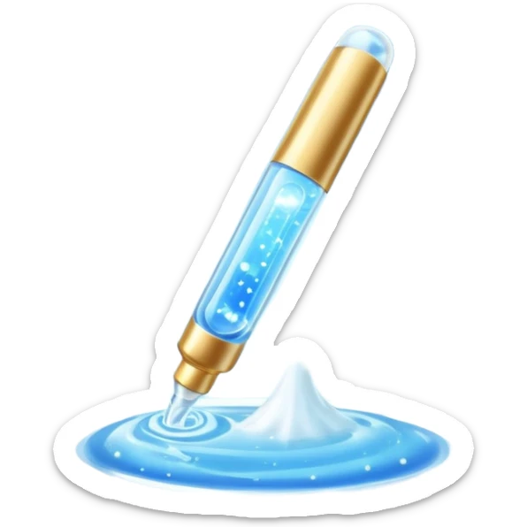 Slim blue Differin Gel tube with white cap and golden glow around the “GEL” label. Floating in a soft blue aura with tiny glowing stars and clear orbs spiraling upward. Emits a focused beam of clarity magic, like a blemish-banishing spell sealed in a sleek, futuristic wand. sticker