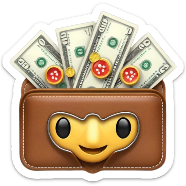 Aviator money emoji, wallet full of cash, casino vibe, premium 3D emoji style, clean, no background
 sticker