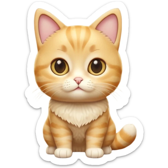 A 3D cartoon golden tabby Munchkin cat with short legs, wide eyes, and warm fur pattern, cinematic lighting, Memoji-style rendering.. full body or half body. sticker