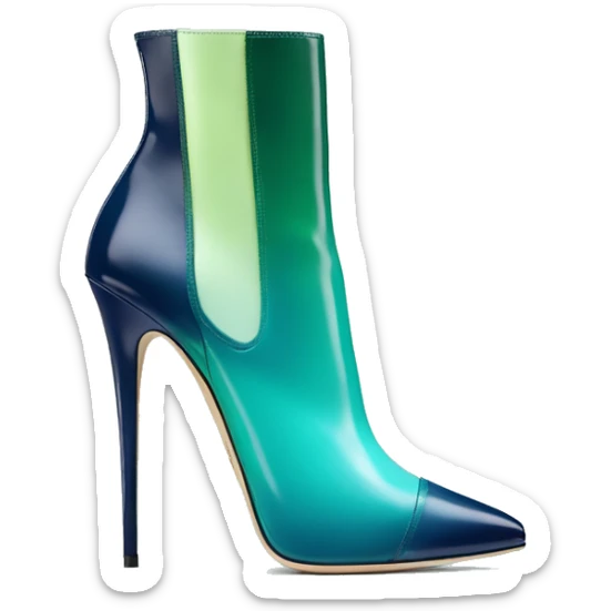 Realistic isolated front top view of a pair of light teal,green,navy blue ombre Jimmy Choo stiletto high heel boots. sticker
