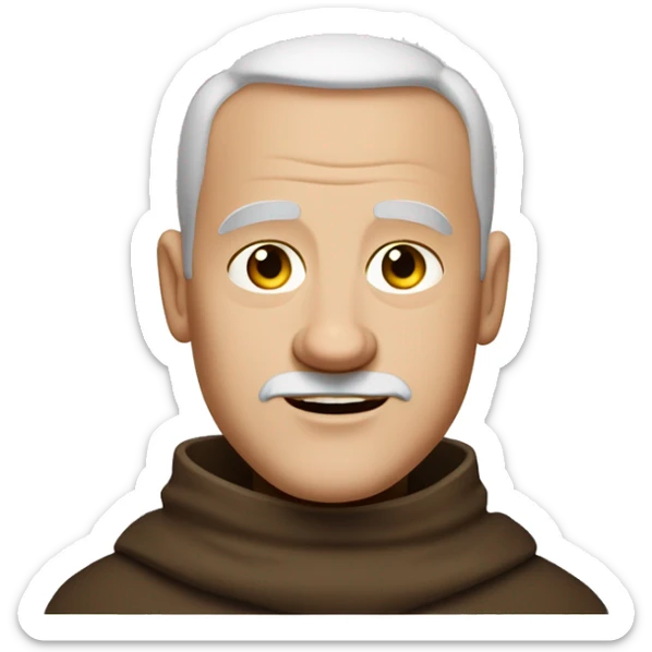 A middle-aged white male friar with a grizzled appearance, buzz cut, no facial hair, and a square jaw. sticker