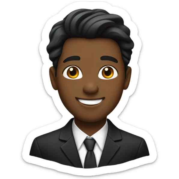 boy brown skin in a black suit, hair part way, smiling sticker
