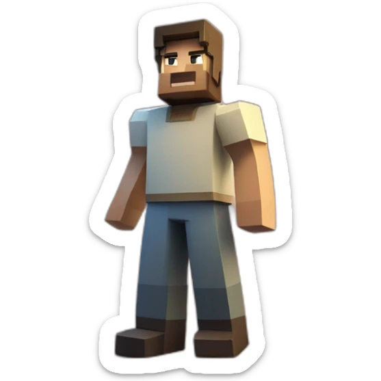 Steve from Minecraft standing on top of a big mountain that looks like the poup emoji sticker