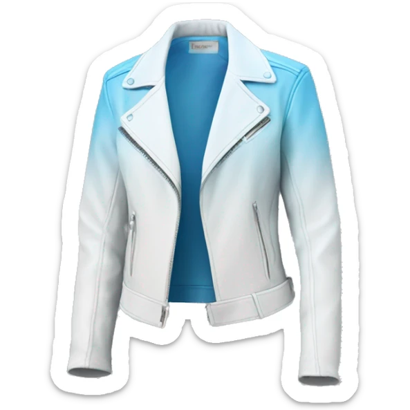 Realistic side view of a sky blue to white ombre fashion leather jacket. sticker