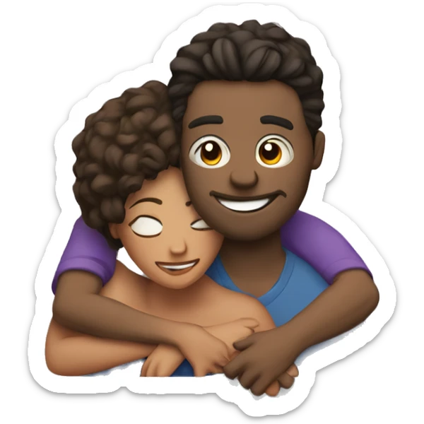 The couple is lying in an embrace and watching a movie on a laptop sticker