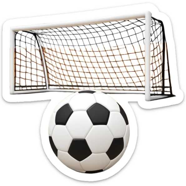 A close-up of a mini-football (futsal) ball placed on a wooden floor of an indoor sports hall, with the goalposts in the background. The scene highlights the smooth texture of the ball and the detailed net of the goal, emphasizing the fast-paced nature of the sport. sticker