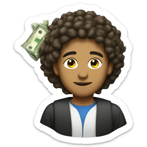 a lightskin emoji with hair with money and an degree sticker