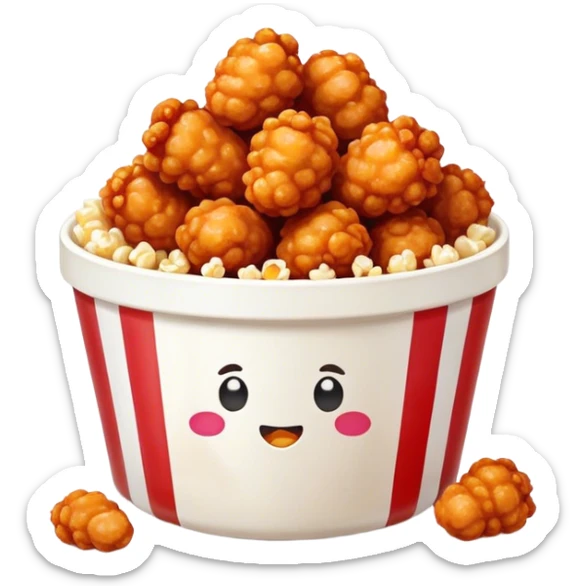 Korean Fried Chicken Cinematic Realistic Korean Fried Chicken Dish Emoji, depicted as bite-sized popcorn chicken pieces generously coated in a glossy, spicy sauce, rendered with crisp textures and dynamic, appetizing lighting. sticker