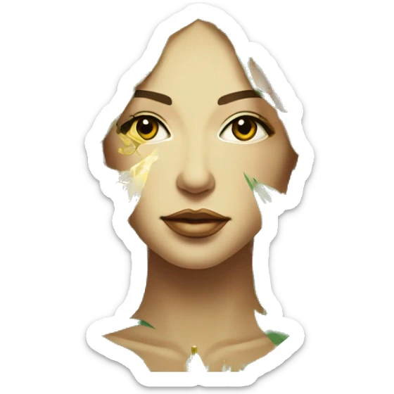  Hemp 420 lady face melting gold drizzle kintsugi palm leaves tropical made of 420 origami newspaper roses hemp leaves lantern fairy lights burning paper and hemp leaves in hair sticker