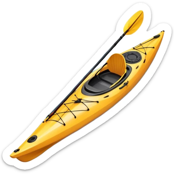An icon showing a close-up of a sleek kayak with double-bladed paddles gliding through water. Splashes surround the boat as it cuts across a calm surface, symbolizing speed and focus. Transparent background emphasizes the dynamic and personal nature of kayak paddling. sticker