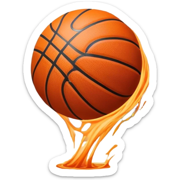 Cinematic Realistic image of a basketball captured in dynamic motion, with detailed surface textures and a slight motion blur, set against a vibrant urban backdrop with energetic lighting sticker