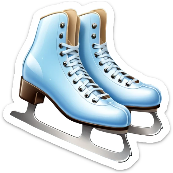 An icon showing a pair of elegant ice skates gliding across a smooth, frozen rink with snowflakes in the air. In the background, twinkling lights, winter trees, and cheering spectators create a festive atmosphere. Transparent background highlights the grace and charm of ice skating. sticker