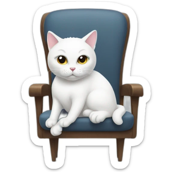 White cat sitting on a chair with paw placed like if he is saying wtf sticker