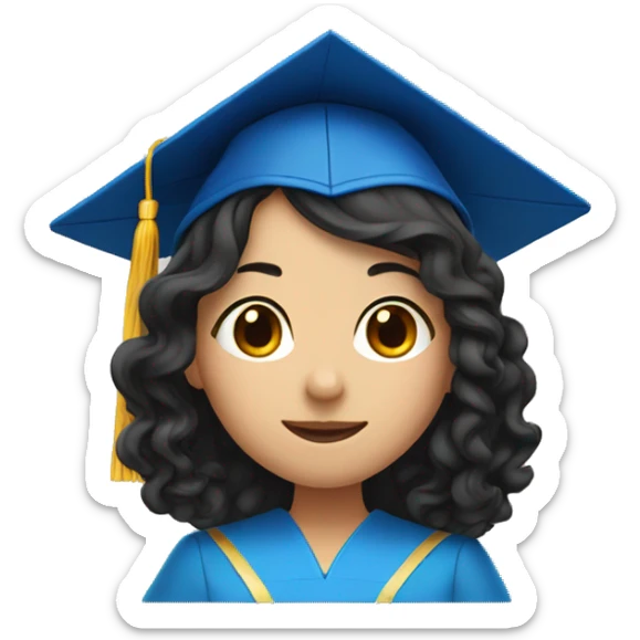 asian girl wearing blue graduation cap with long curly black hair sticker