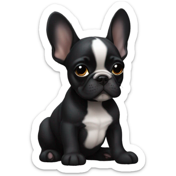 Solid black Frenchie pup layiny sticker