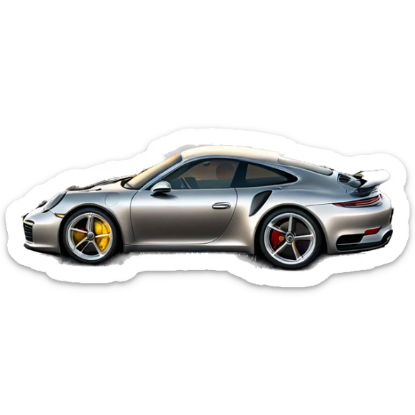 Porsche 911 in natral titanium color driving the california coast with a beutiful sunset sticker