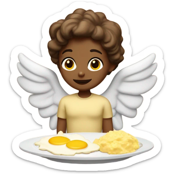 Angel with flesh colored skin and brown hair eating scrambled eggs sticker