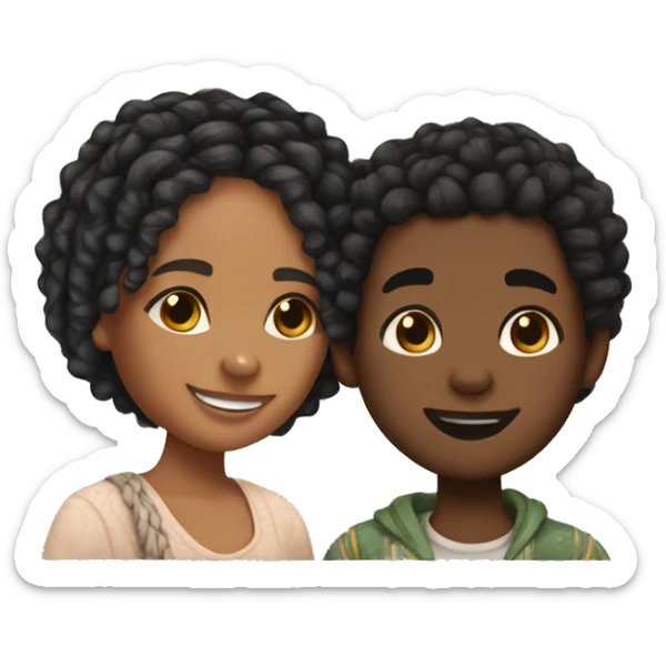 Realistic black girl with box braids and light skin boy with short curly hair and a short beard hugging sticker