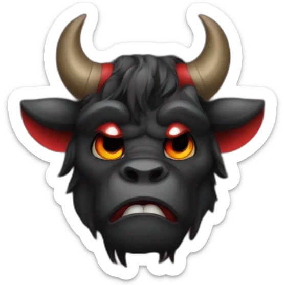 Minotaur in black and red colors in the style of a crying emoji. sticker
