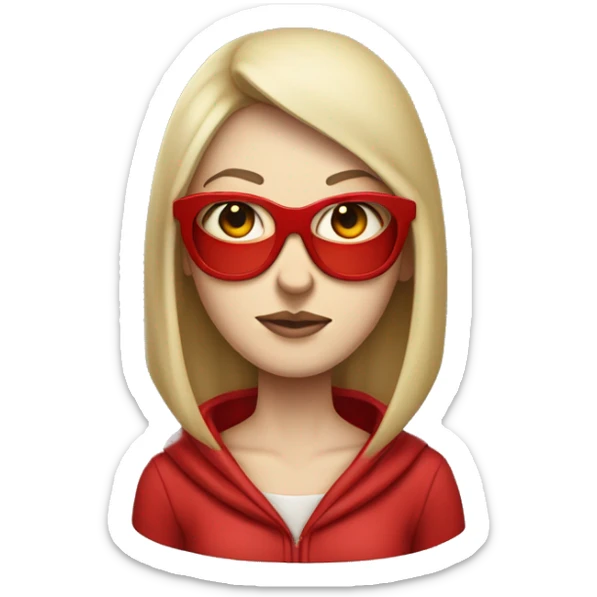 pale skinned woman in a red hoodie long-neck covering most of the face, wearing glasses, soy una fashion victim evidentemente sticker