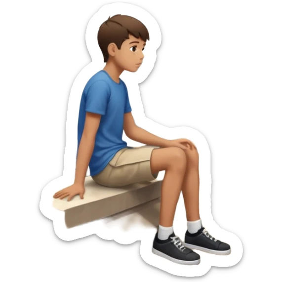 Ragazzo seduto su un tetto di un palazzo, con le gambe a penzoloni sul vuoto in 2d qundi di profilo sticker