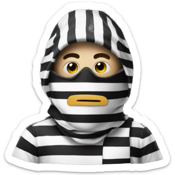 Goon wearing mask over eyes, burglar, black and white striped shirt sticker