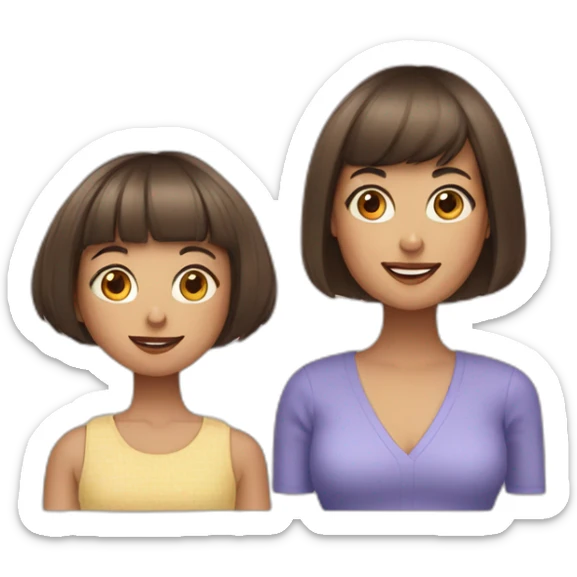 A mother with a short bob haircut and a girl with a short bob and blunt bangs sticker