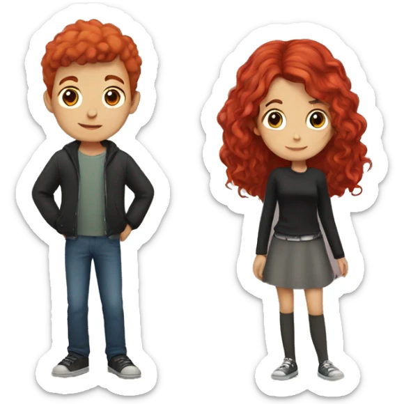 A boy with red hair and a girl with black hair sticker