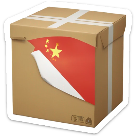 a big sized box with a mark of flag of china, 30 degree rotated to the left sticker