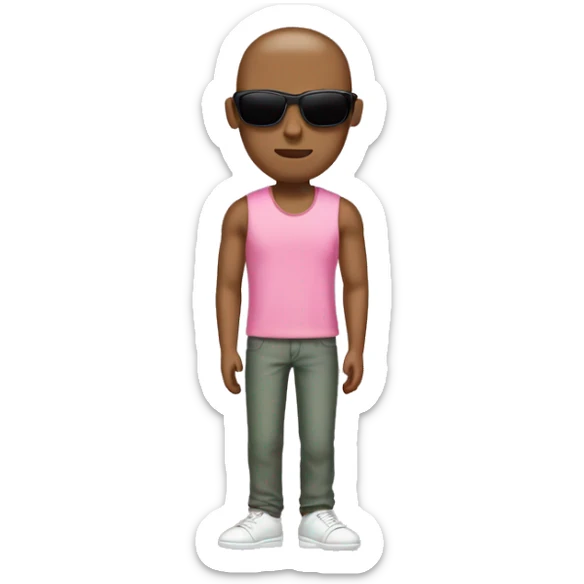 A man light brown man with pink shirt wiht no sleeves and light green shot and white shoes and dark sunglasses sticker
