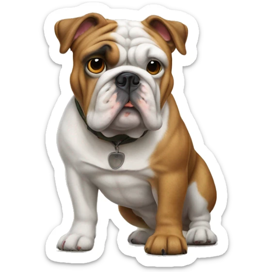 An English bulldog standing on top of a hunting dog sticker