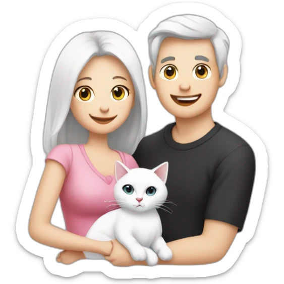 Family of 3- mum-dad-baby girl-white cat-black cat sticker