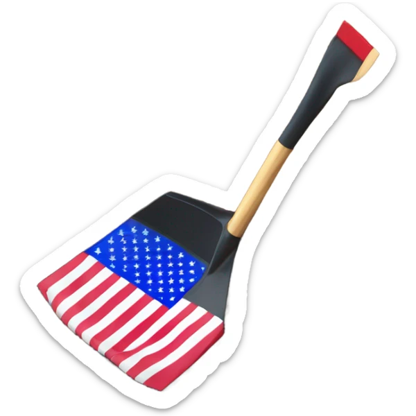 Large American Flag attached to one smaller black shovel in the ground   sticker