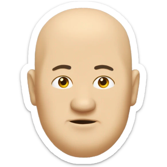 The face of a fat yellow man with no hair on the sides. On the top of his head is a lock of standing hair sticker