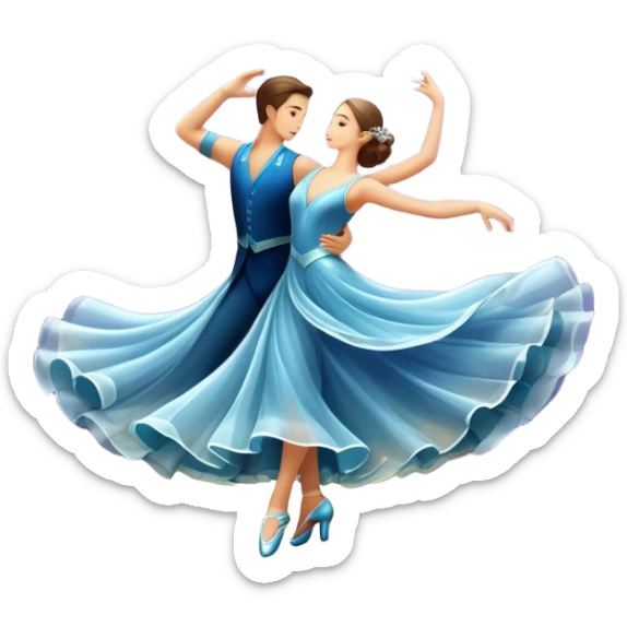 Icon for Ballroom Dance: elegant dance shoes, a flowing ballroom dress, and a dance floor with soft lighting. The icon should capture the grace, elegance, and style of ballroom dancing. Transparent background. sticker