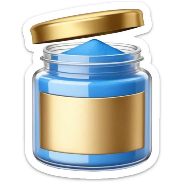 ultra realistic short jar of acrylic powder blue with gold lid sticker