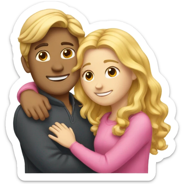 make a guy and a girl, they are hugging, the girl has pink long wavy hair, the guy has blonde hair sticker