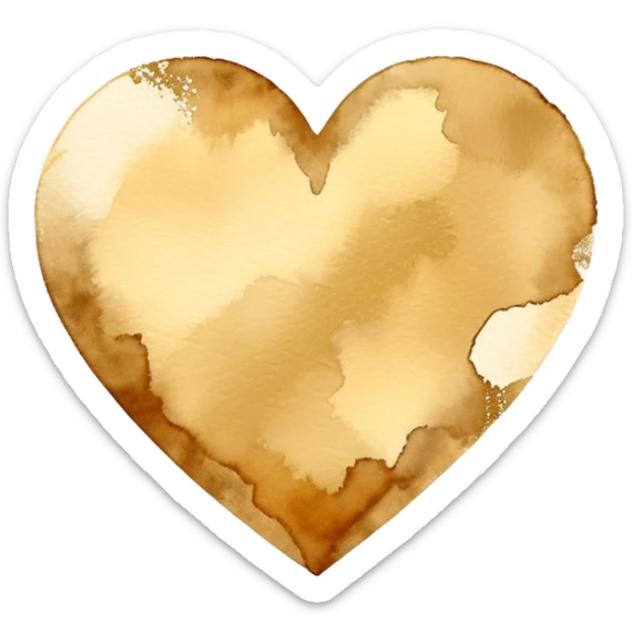 minimalist watercolor heart icon, monochromatic gold washes, soft bleeding edges, on textured white paper, serene and emotional, perfect for app icon, transparent background, flat lay --style raw --stylize 150 sticker