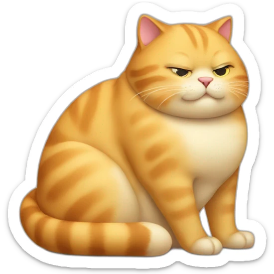 A fat golden cat sits with a big belly due to overeating and sighs sticker