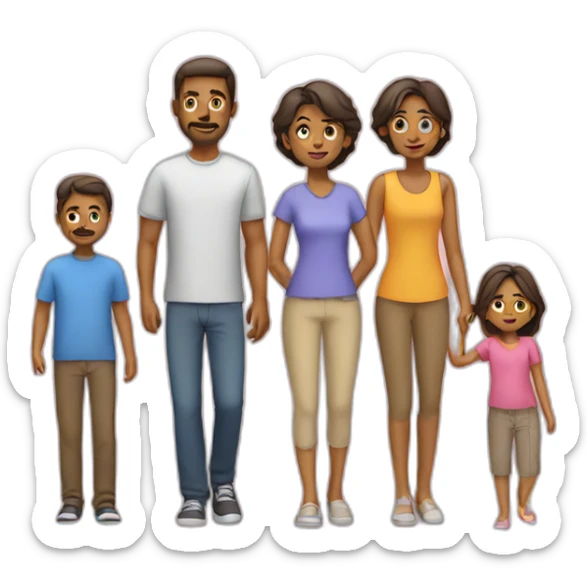 Family with 4, father, mother, teenager boy, small girl sticker
