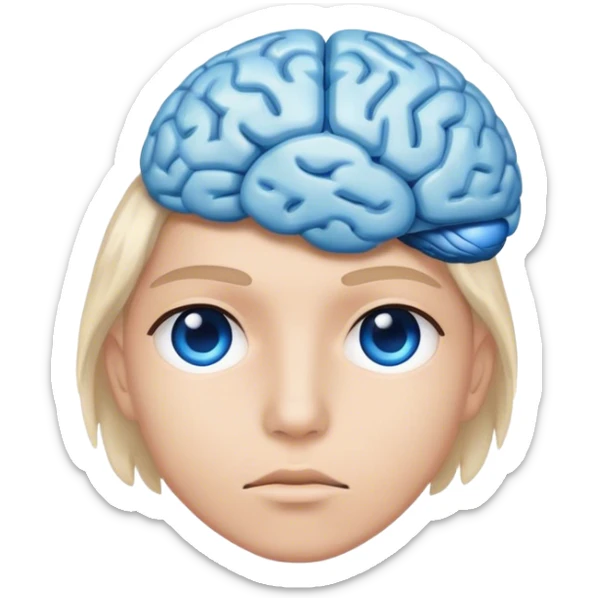 A person face emoji and hair is replaced with a blue brain sticker