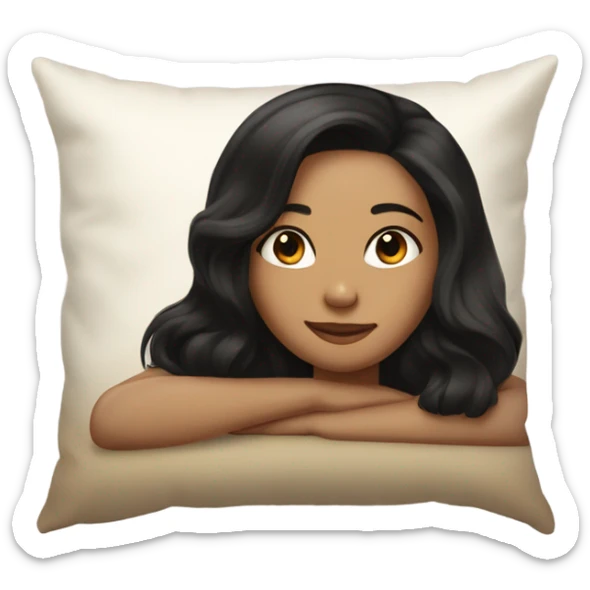 sleeping beauty black hair shoulder length hair light brown girl with silk pillow laying on side sticker