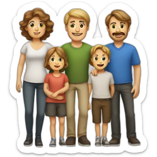 Exactly 5 person European Family consisting of 1 Man, 1 Woman and 3 Boys sticker