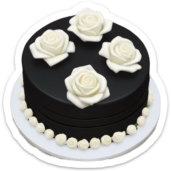black cake with white roses on top sticker