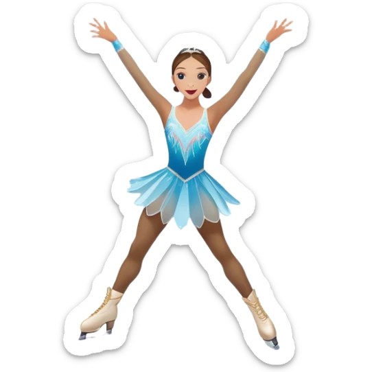 An icon of a theatrical ice show with close-up costumed figure skater performing a dramatic scene on a glowing ice stage. Spotlights, colorful scenery, and a cheering audience in a grand arena convey the magic and artistry of the ice performance. Transparent background included. sticker