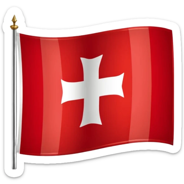 Apple iOS emoji style, drapeau savoyard, carré aux coins arrondis, fond rouge vif légèrement dégradé, croix blanche épaisse parfaitement centrée, rendu lisse et propre, léger effet glossy iOS, contraste élevé, design minimaliste, lisible en petite taille, fond transparent, haute résolution. sticker