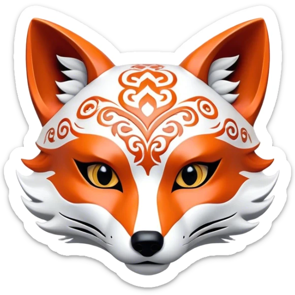 ​Cinematic Realistic Japanese Kitsune Mask, depicted as an intricately carved fox mask with flowing, delicate features and vivid traditional patterns, its mysterious eyes set against a softly blurred background that emphasizes its mystical allure and cultural significance, rendered with detailed textures and refined lighting, sticker