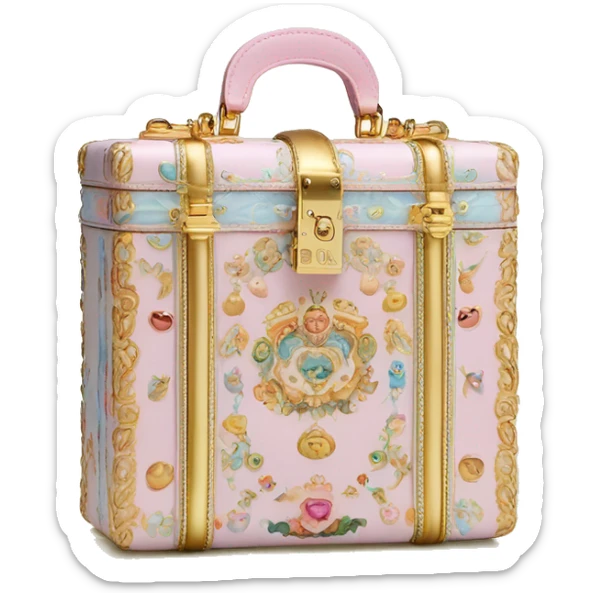 Dolce and Gabbana small box bag with colourful pastel ornament print and golden detais  sticker
