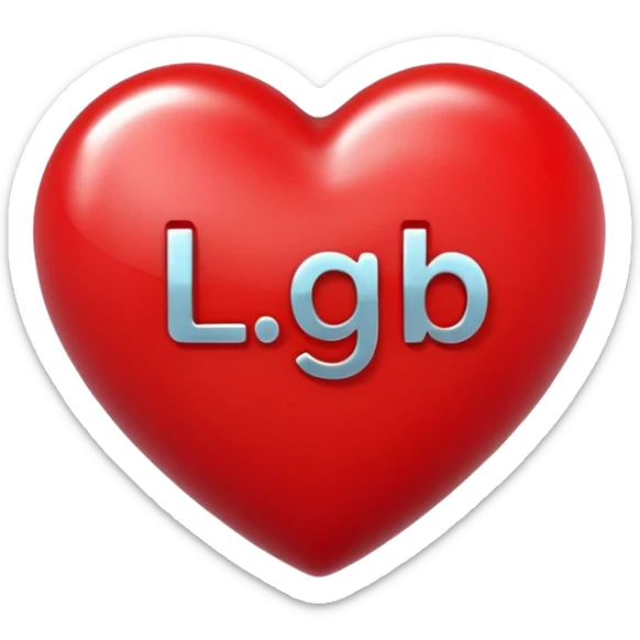 A photograph of a high-quality 3D heart-shaped emoji with a polished, glossy finish.The texture is smooth and candy-like, with a glass-like sheen that gives it a modern, high-end aesthetic. Add text as "LGB" in centre of heart sticker