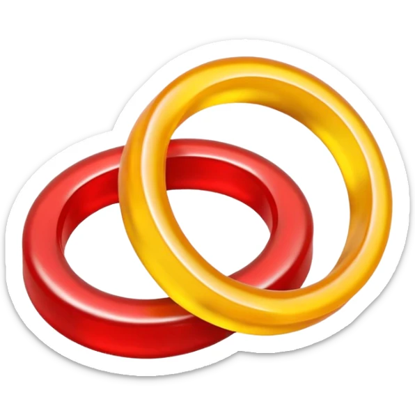 emoji de 2 gomitas en forma de aro una colo rojo y otra amarillo de gran grosor sticker